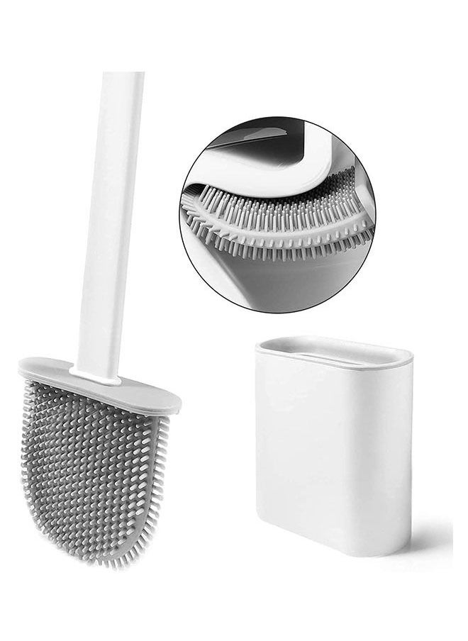 Arabest Silicone Toilet Brush and Holder Set, Anti Slip Long Plastic Handle, With Floor Stand, Flexible Brush Head, Easy to Clean Toilet Corners - White  - Image 1