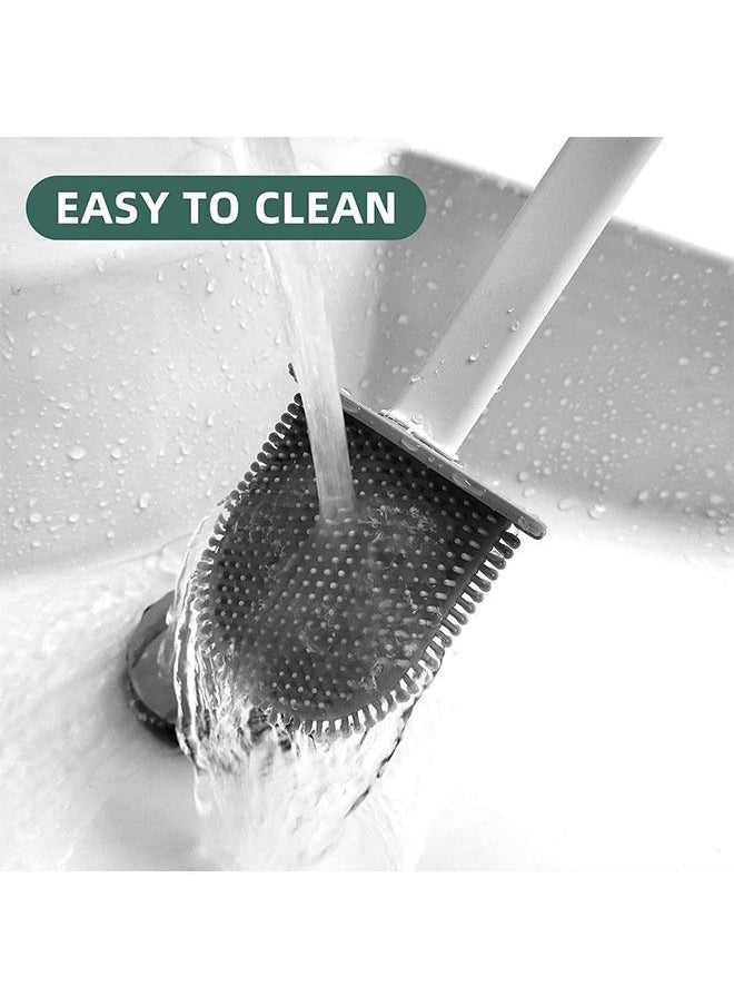 Arabest Silicone Toilet Brush and Holder Set, Anti Slip Long Plastic Handle, With Floor Stand, Flexible Brush Head, Easy to Clean Toilet Corners - White  - Image 5