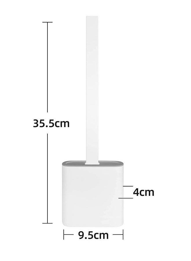Silicone Toilet Brush and Holder Set, Anti Slip Long Plastic Handle, With Floor Stand, Flexible Brush Head, Easy to Clean Toilet Corners - White