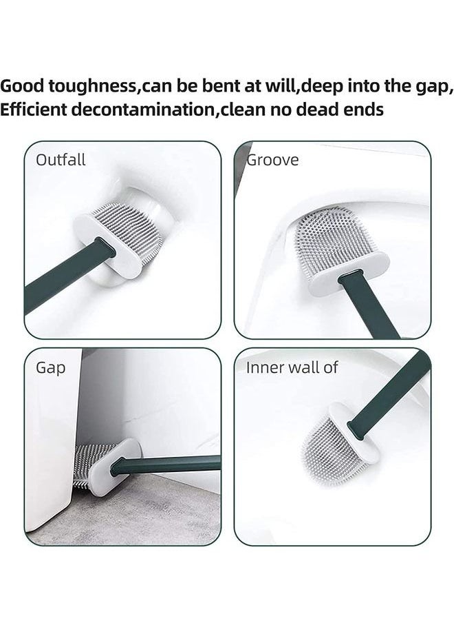 Silicone Toilet Brush and Holder Set, Anti Slip Long Plastic Handle, With Floor Stand, Flexible Brush Head, Easy to Clean Toilet Corners - White