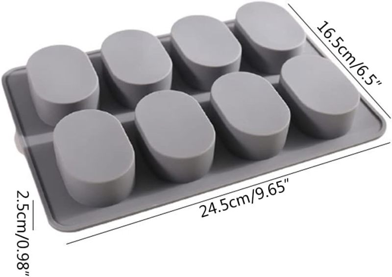 Silicone Mold: 8-Hole Oval Grey 24.5*16.5*2.5CM Non-Stick Release - Versatile Multi-Use Baking Mold for Beginners, DIY Crafters, Holiday Baking Party Decorations - Image 2
