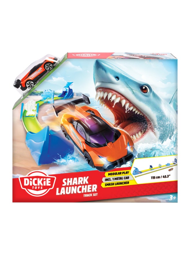 Dickie Item 203333000-Dickie Toys - Car Train Shark Launcher Track Set (115 cm) - Shark Toy with Catapult, Flexible Rails & Obstacles Including Toy Car, for Children from 3 Years - Image 1