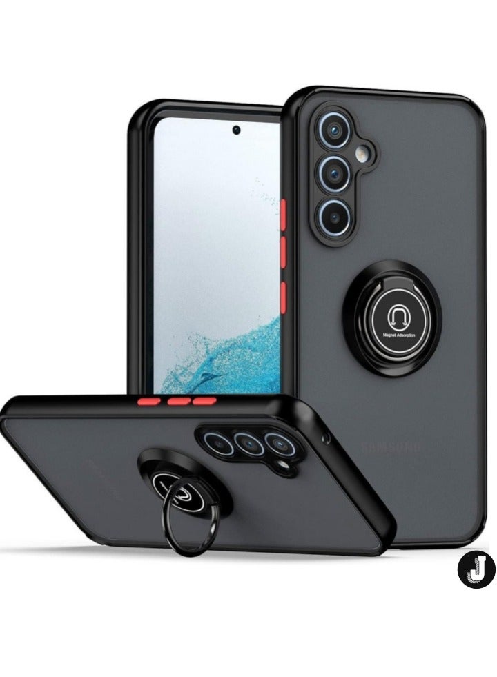 JAJEEK "Shockproof Galaxy A14 5G Case with Rotational Metal Ring Kickstand – Anti-Fingerprint Hard Back, Magnetic Car Mount Compatibility (Black/Grey)" - Image 1