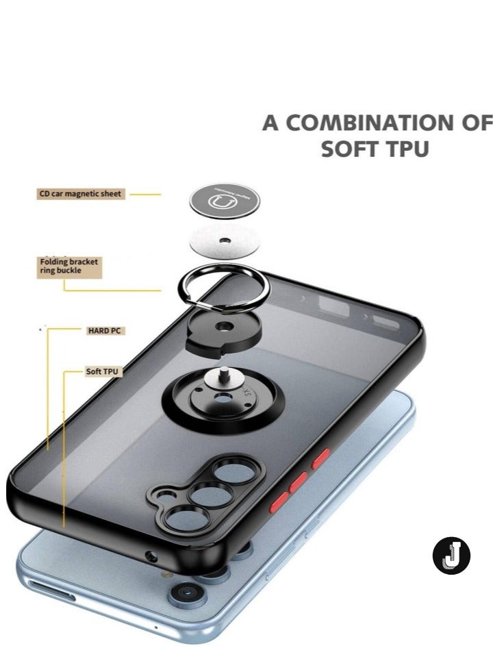 JAJEEK "Shockproof Galaxy A14 5G Case with Rotational Metal Ring Kickstand – Anti-Fingerprint Hard Back, Magnetic Car Mount Compatibility (Black/Grey)" - Image 3