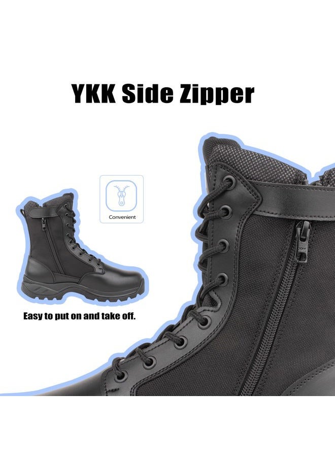 LUDEY Black Tactical Boots for Men Side Zipper Military Combat Boots Waterproof Lightweight Hiking Boots Outdoor Motorcycle Boots IDS928-Tan-9.5US - Image 4