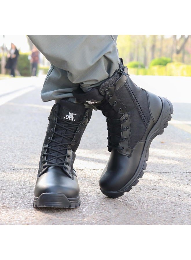 LUDEY Black Tactical Boots for Men Side Zipper Military Combat Boots Waterproof Lightweight Hiking Boots Outdoor Motorcycle Boots IDS928-Tan-9.5US - Image 2