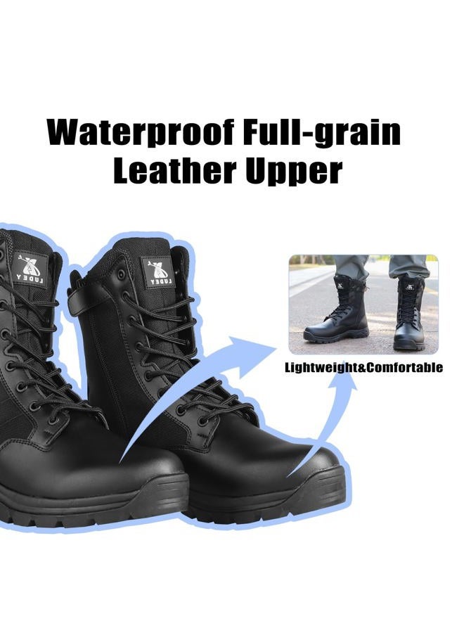 LUDEY Black Tactical Boots for Men Side Zipper Military Combat Boots Waterproof Lightweight Hiking Boots Outdoor Motorcycle Boots IDS928-Tan-9.5US - Image 3