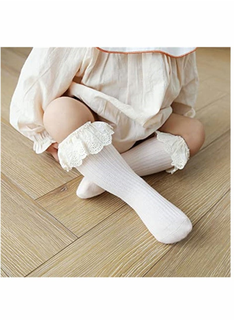 SYOSI - Socks, Baby Toddler, Ruffle Lace Knee Girls Uniform Long Stockings Infants Cotton, Cute Princess Frilly High Dress Socks (4 Pcs) - Image 1