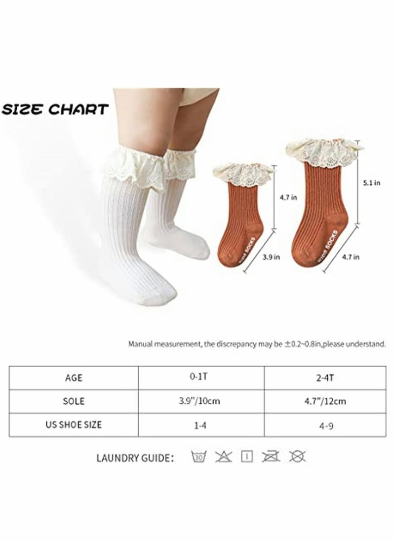 SYOSI - Socks, Baby Toddler, Ruffle Lace Knee Girls Uniform Long Stockings Infants Cotton, Cute Princess Frilly High Dress Socks (4 Pcs) - Image 1
