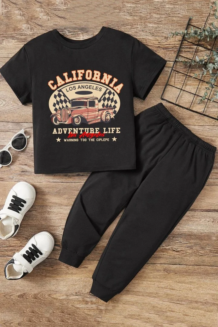 ONLYTRENDWEAR Kids California Bottom - Top Tracksuit Set 3-4 Years Old Black