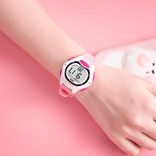 V2A Digital Resin Watch For Girls Kids Between 3 To 10 Years Multi-Functional 30 M Waterproof Digital Sports Watches For Girls|For Kids Age 3 5 6 7 8 (White Case And Pink Band) - Image 3