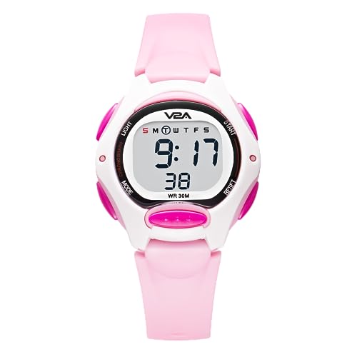 V2A Digital Resin Watch For Girls Kids Between 3 To 10 Years Multi-Functional 30 M Waterproof Digital Sports Watches For Girls|For Kids Age 3 5 6 7 8 (White Case And Pink Band) - Image 1