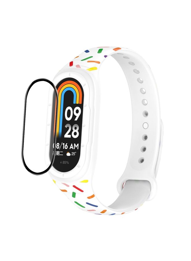 Replacement Strap For Xiaomi Mi Band 8 ENKAY Hat-Prince Full Coverage Screen Protector + Adjsutable Silicone Sport Loop Strap Watchband White