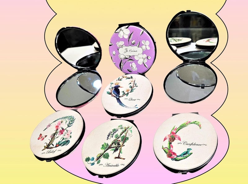 Pocket Makeup Mirror for Travel Double Sided Magnifying Compact Handbag Cosmetic Mirror Handheld Foldable Portable Mirror Round  - Image 1