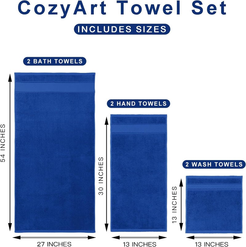 COZYART Royal Blue Bath Towels Set 6 Piece, 2 Bath Towels 2 Hand Towels 2 Washcloths, Luxury 100% Turkish Cotton 650GSM Hotel Quality, Soft, Absorbent, Towel Sets for Bathroom - Image 3