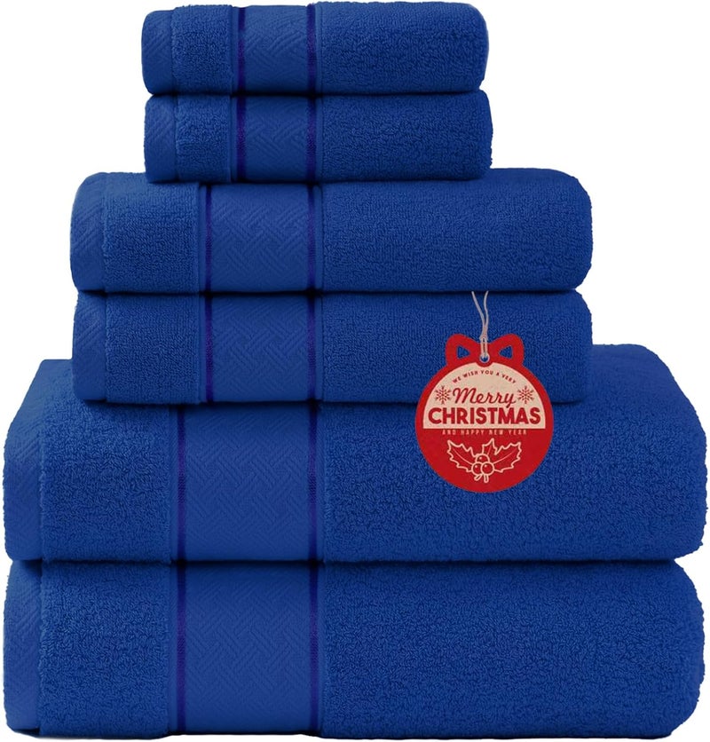 COZYART Royal Blue Bath Towels Set 6 Piece, 2 Bath Towels 2 Hand Towels 2 Washcloths, Luxury 100% Turkish Cotton 650GSM Hotel Quality, Soft, Absorbent, Towel Sets for Bathroom - Image 1