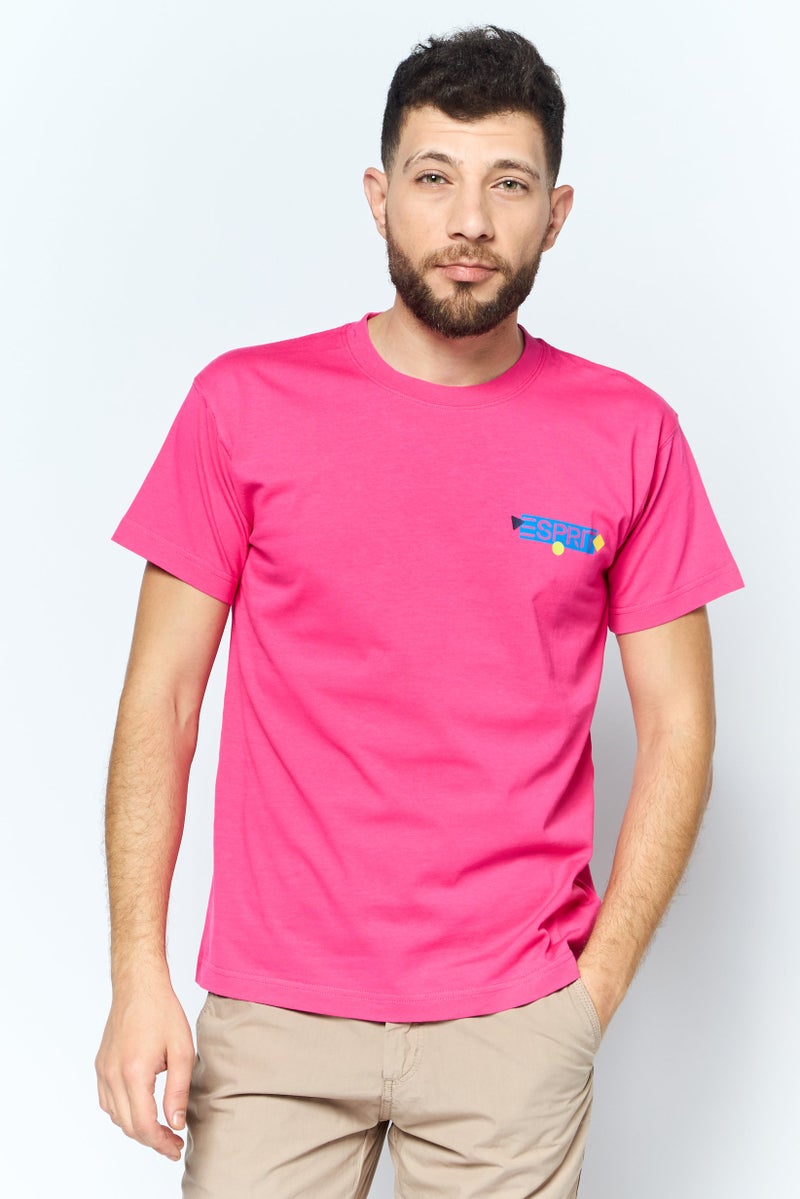 ESPRIT Men Crew Neck Short Sleeves Brand Logo T-Shirt, Pink - Image 1