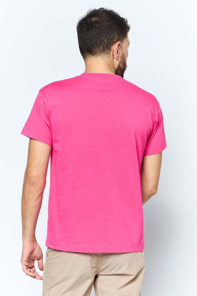 ESPRIT تي شيرت رجالي بأكمام قصيرة وياقة دائرية بشعار العلامة التجارية، وردي - Image 4