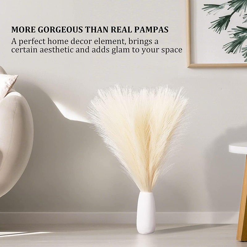 EVODIS Faux Pampas Grass, 18"/45cm Artificial Pampas Grass Fluffy 6 Stem pompous Grass Flower Arrangement for Boho Home Wedding Decoration(Grey) - Image 2