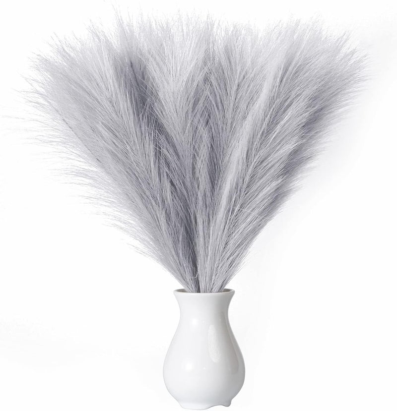 EVODIS Faux Pampas Grass, 18"/45cm Artificial Pampas Grass Fluffy 6 Stem pompous Grass Flower Arrangement for Boho Home Wedding Decoration(Grey) - Image 1