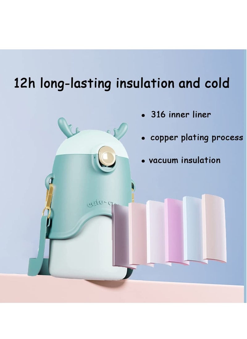 Beauenty Insulated Water Bottle for Kids, 12 Ounce Stainless Steel Vacuum Insulated Kids Bottle with Straw and Shoulder Strap, Leak-Proof and Scald-Proof Cute Bottle for Kids Children Boys Girls  - Image 2