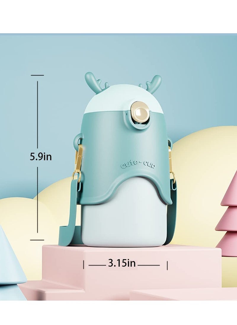 Beauenty Insulated Water Bottle for Kids, 12 Ounce Stainless Steel Vacuum Insulated Kids Bottle with Straw and Shoulder Strap, Leak-Proof and Scald-Proof Cute Bottle for Kids Children Boys Girls  - Image 5