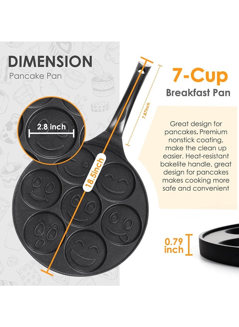  MISUTA - MISUTA Grill Pan Nonstick Griddle Pancake Maker Mini Pancake and 7 Smiling Face Cups Pan Breakfast Crepe for Kids, Black - Image 1