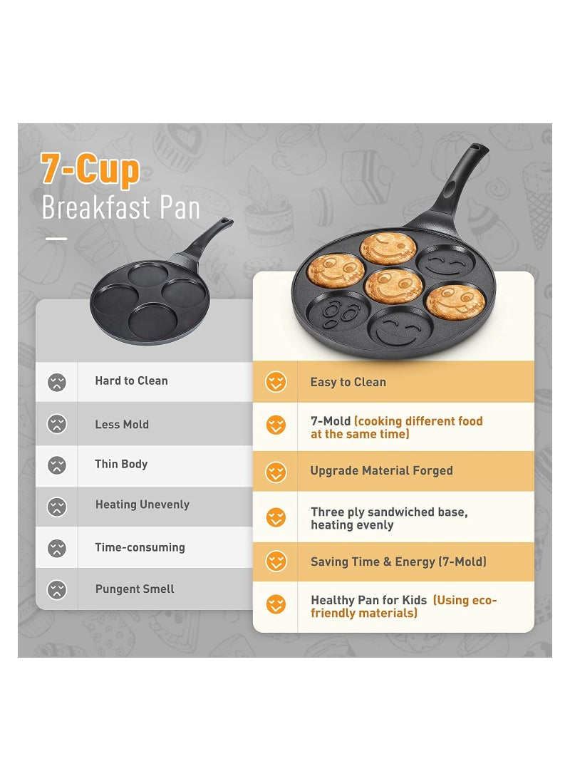  MISUTA - MISUTA Grill Pan Nonstick Griddle Pancake Maker Mini Pancake and 7 Smiling Face Cups Pan Breakfast Crepe for Kids, Black - Image 1