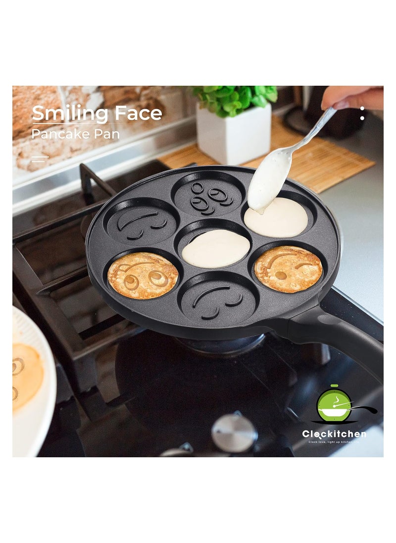  MISUTA - MISUTA Grill Pan Nonstick Griddle Pancake Maker Mini Pancake and 7 Smiling Face Cups Pan Breakfast Crepe for Kids, Black - Image 1