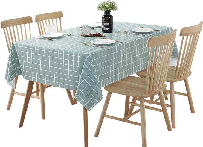 Rustic Water-Resistant PVC Tablecloth - Green Checkered Oil-proof Table Cover, 120 x 160 cm - Image 2
