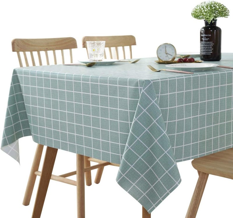 Rustic Water-Resistant PVC Tablecloth - Green Checkered Oil-proof Table Cover, 120 x 160 cm - Image 5