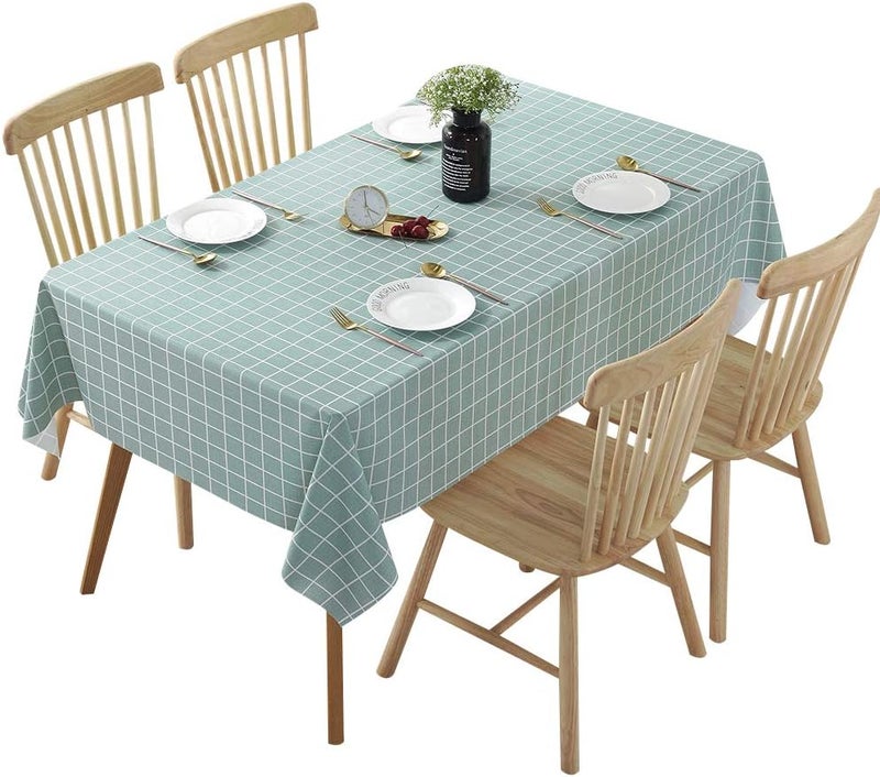 Rustic Water-Resistant PVC Tablecloth - Green Checkered Oil-proof Table Cover, 120 x 160 cm - Image 3