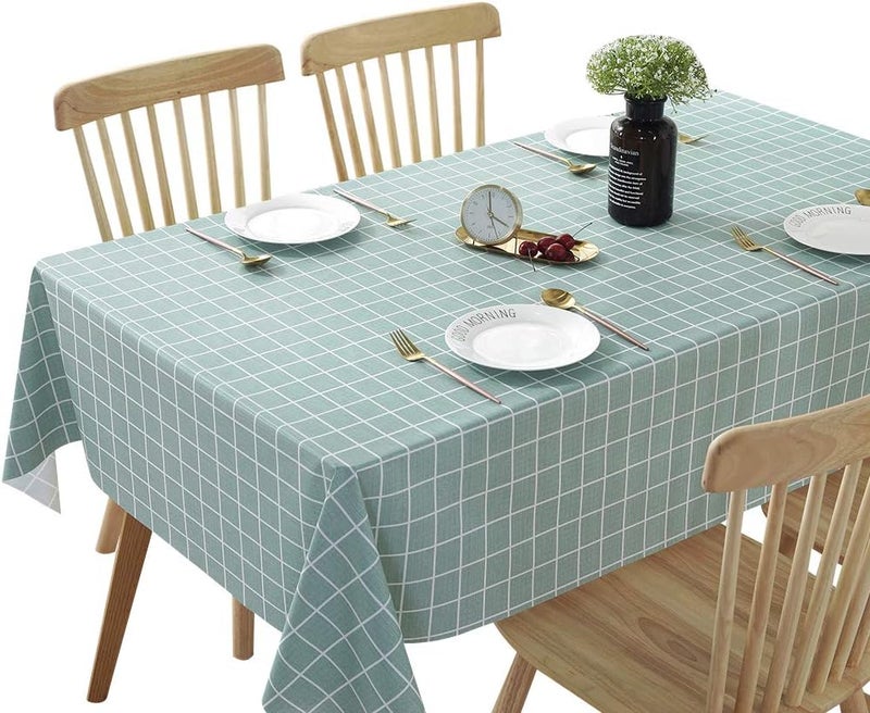 Rustic Water-Resistant PVC Tablecloth - Green Checkered Oil-proof Table Cover, 120 x 160 cm - Image 4