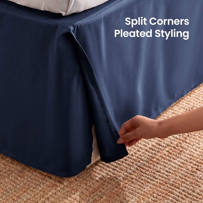 SLEEP ZONE Pleated Bed Skirts Queen Size, 15 inch Tailored Drop Easy Fit Bedskirt, Anti-Static, Fade Resistant (Queen, Navy Blue) - Image 5