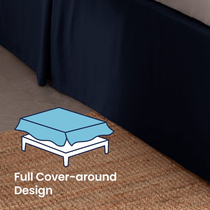 SLEEP ZONE Pleated Bed Skirts Queen Size, 15 inch Tailored Drop Easy Fit Bedskirt, Anti-Static, Fade Resistant (Queen, Navy Blue) - Image 2