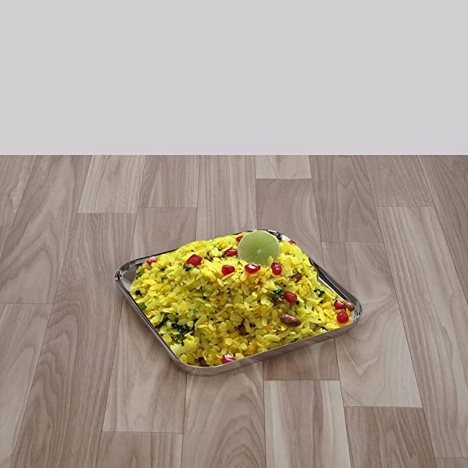 Next Future Stainless Steel BreakfastLunchDinner Plate Set of 6 with Laser Print Design Heavy Gauge Medium Size Square Plates Diameter 8 Inches 21 cms - Image 4