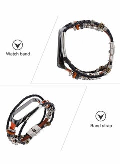 Y&D Wrist Strap for Mi Band 5, PU Leather with Lightweight Metal Frame DIY Handmade Beaded Retro Ethnic Style Watchband,Replacement Watch Case Women Men  - Image 3