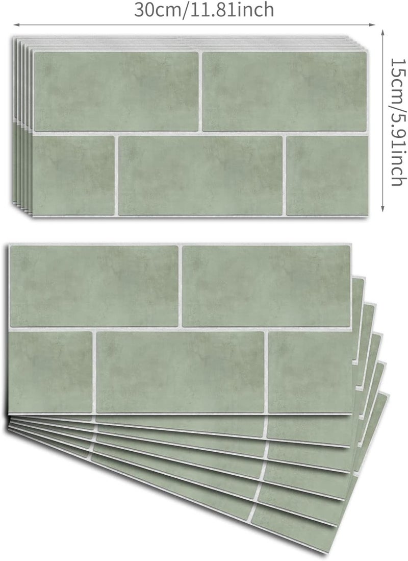 Alwayspon 30cmX15cmX10Pcs Vinyl Wall Tile Sticker, Waterproof Self-Adhesive Decals for Kitchen Bathroom, Peel and Stick PVC Transfer, Retro Sage Green - Image 4