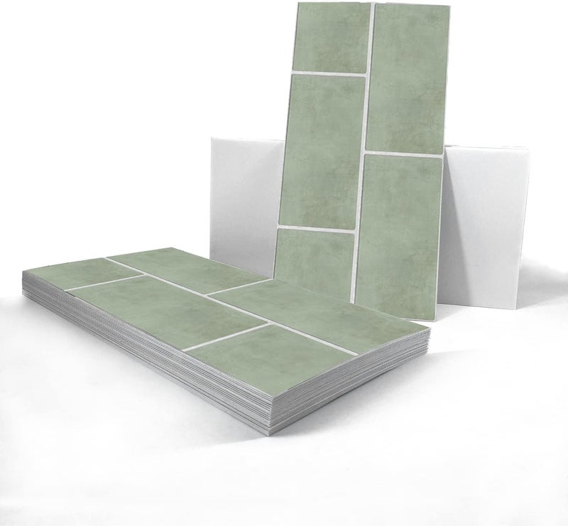 Alwayspon 30cmX15cmX10Pcs Vinyl Wall Tile Sticker, Waterproof Self-Adhesive Decals for Kitchen Bathroom, Peel and Stick PVC Transfer, Retro Sage Green - Image 2