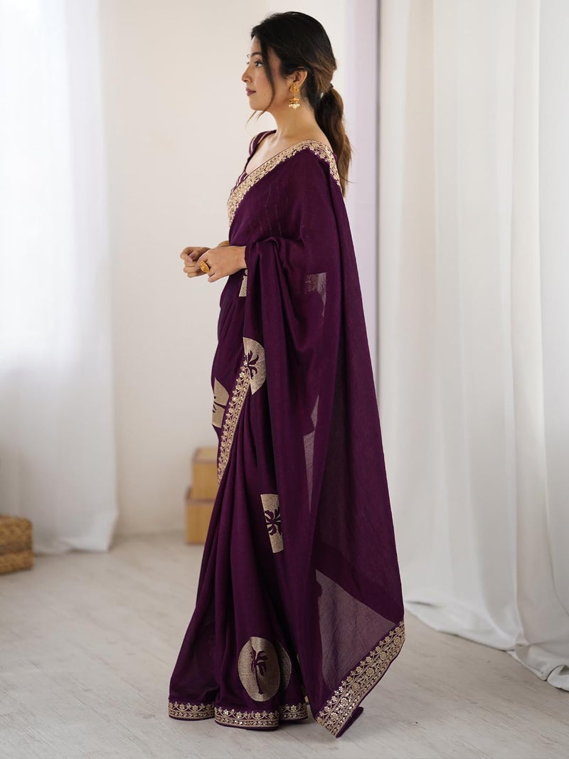 SAREE MALL Women's Vichitra Silk Embroidered Saree With Unstitched Blouse Piece (RADHA9003_RX) - Image 4