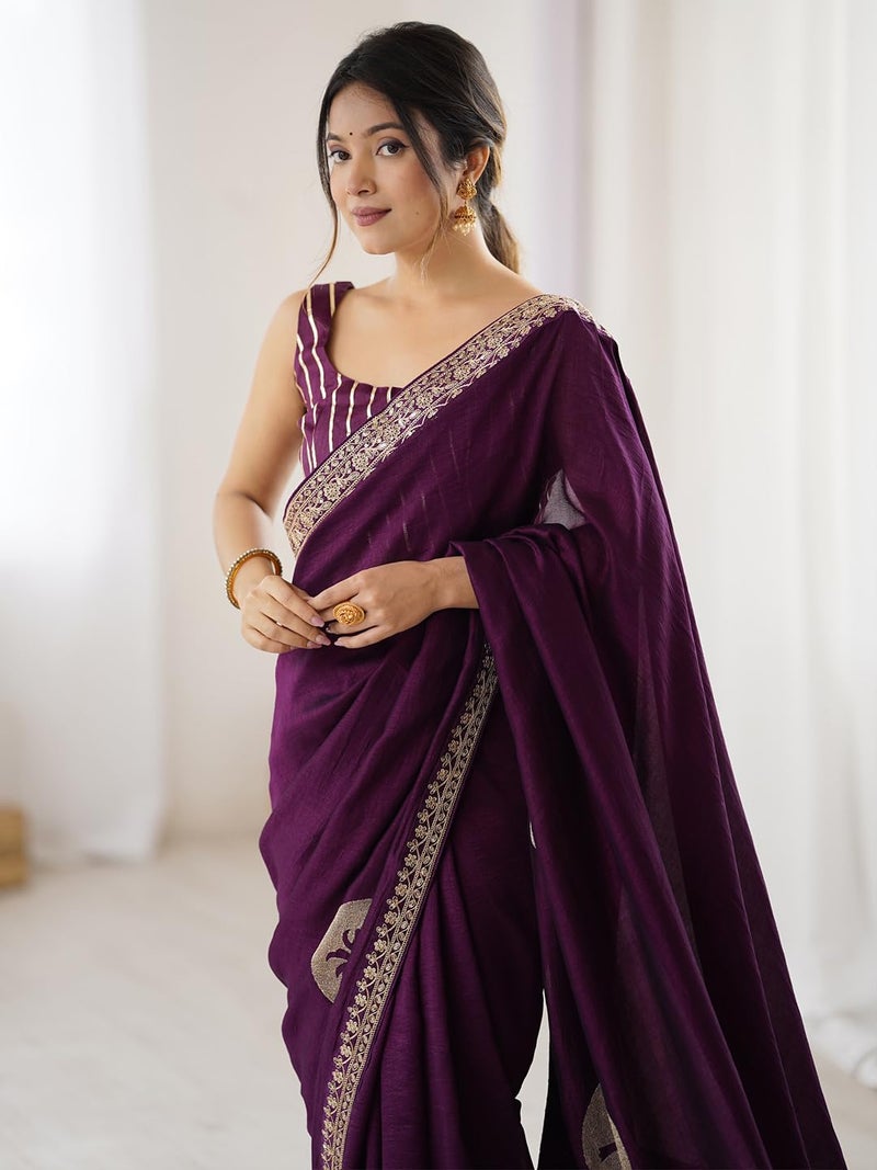 SAREE MALL Women's Vichitra Silk Embroidered Saree With Unstitched Blouse Piece (RADHA9003_RX) - Image 5