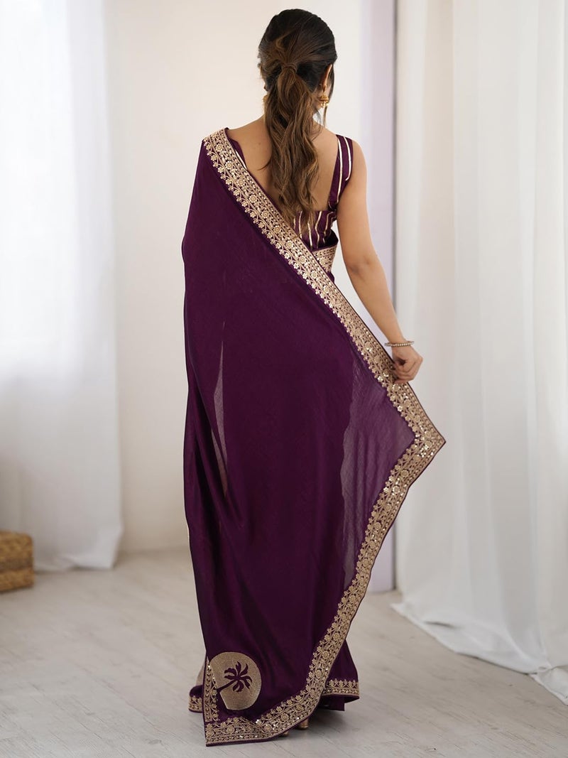 SAREE MALL Women's Vichitra Silk Embroidered Saree With Unstitched Blouse Piece (RADHA9003_RX) - Image 3