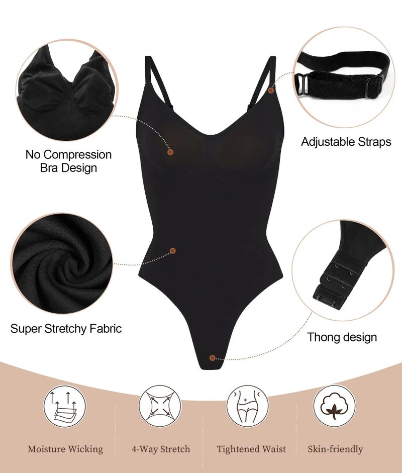SHAPERX Women's Seamless Shapewear Bodysuit Tummy Control Body Shaper Sculpting Snatched Waist Body Suit,SZ5215-Black-XXS/XS(One piece) - Image 4
