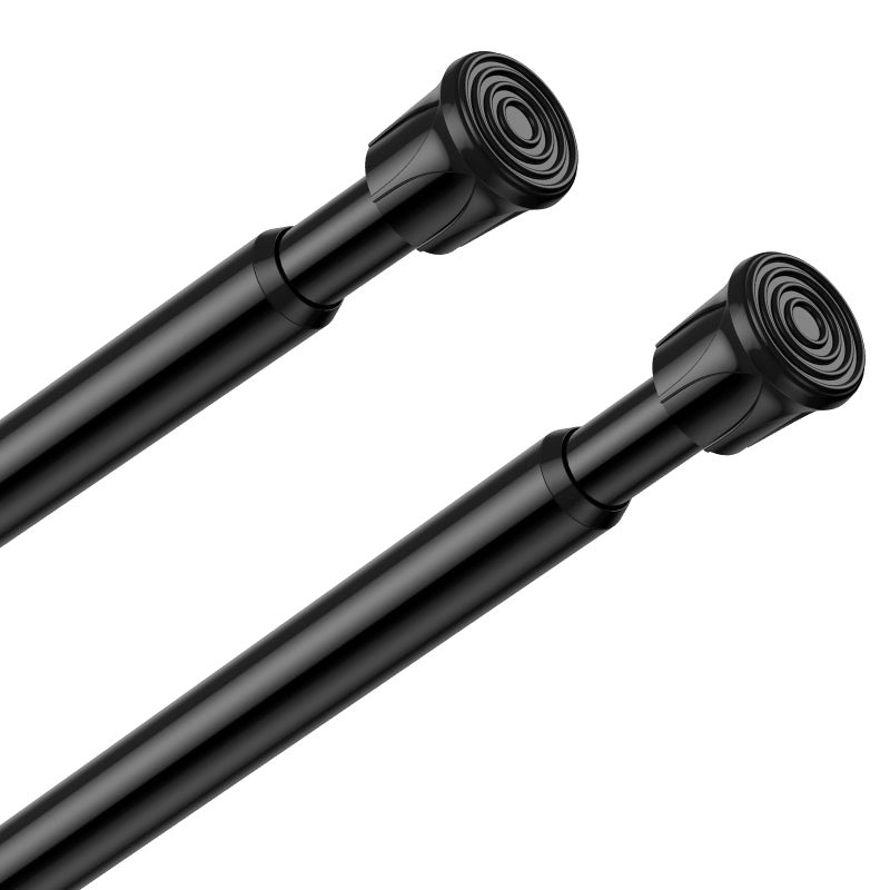 QINGYUN 2 Pack Spring Tension Curtain Rods 28-48 Inches, Black Spring Loaded Curtain Rods,Adjustable Small Tension Rod for Windows, Kitchen, Doorway, Bathroom, Cupboard Bars - Image 1
