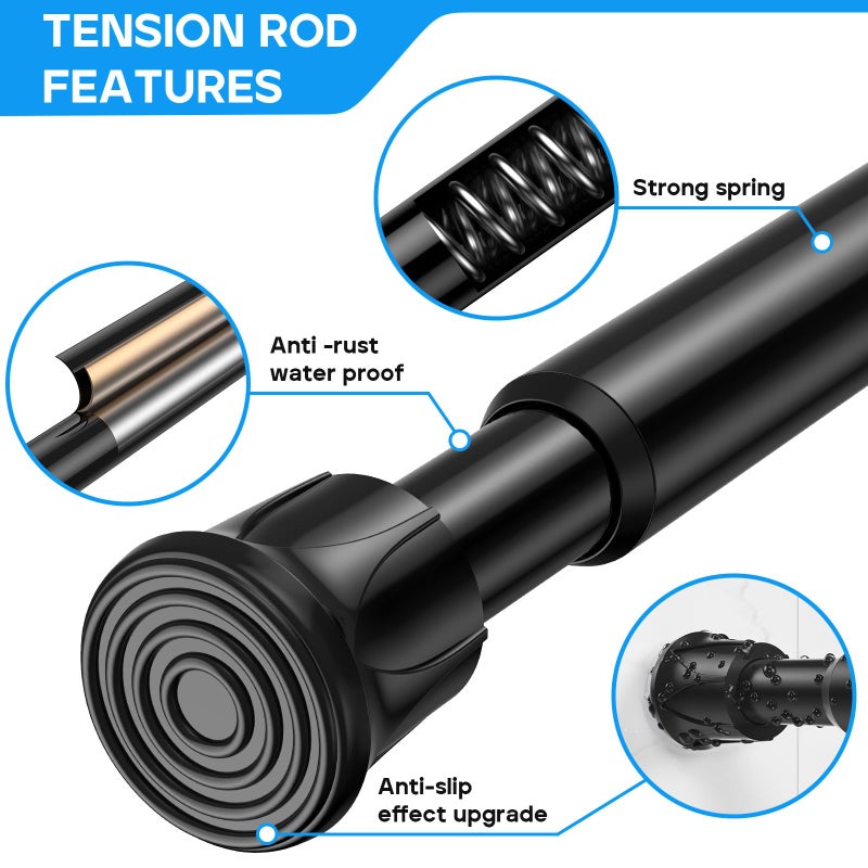 QINGYUN 2 Pack Spring Tension Curtain Rods 28-48 Inches, Black Spring Loaded Curtain Rods,Adjustable Small Tension Rod for Windows, Kitchen, Doorway, Bathroom, Cupboard Bars - Image 5