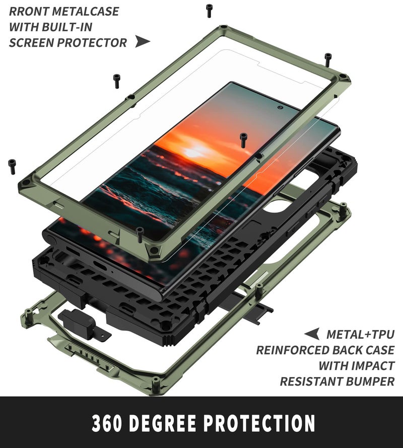 Simicoo Compatible with Samsung S23 Ultra Metal Military Case with Stand Screen Protector Camera Protection Rugged Heavy Duty Shockproof Full Body Cover Tough Dustproof for Men (Green) - Image 4