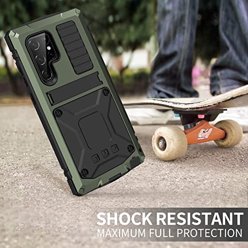 Simicoo Compatible with Samsung S23 Ultra Metal Military Case with Stand Screen Protector Camera Protection Rugged Heavy Duty Shockproof Full Body Cover Tough Dustproof for Men (Green) - Image 5