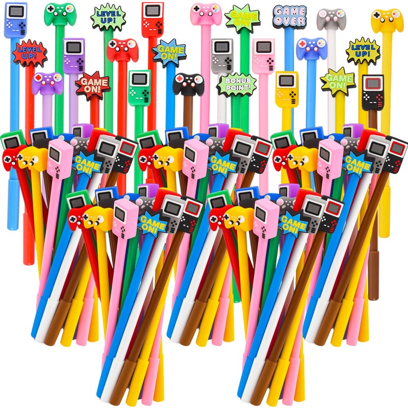 LiYiQ 100 Pcs Video Game Party Favors Cartoon Cute Fun Pens Kawaii Games Handle Level Up Games Console Shape Gel Black Ink Pen Cute Video Game Pens for Office Home Present - Image 1