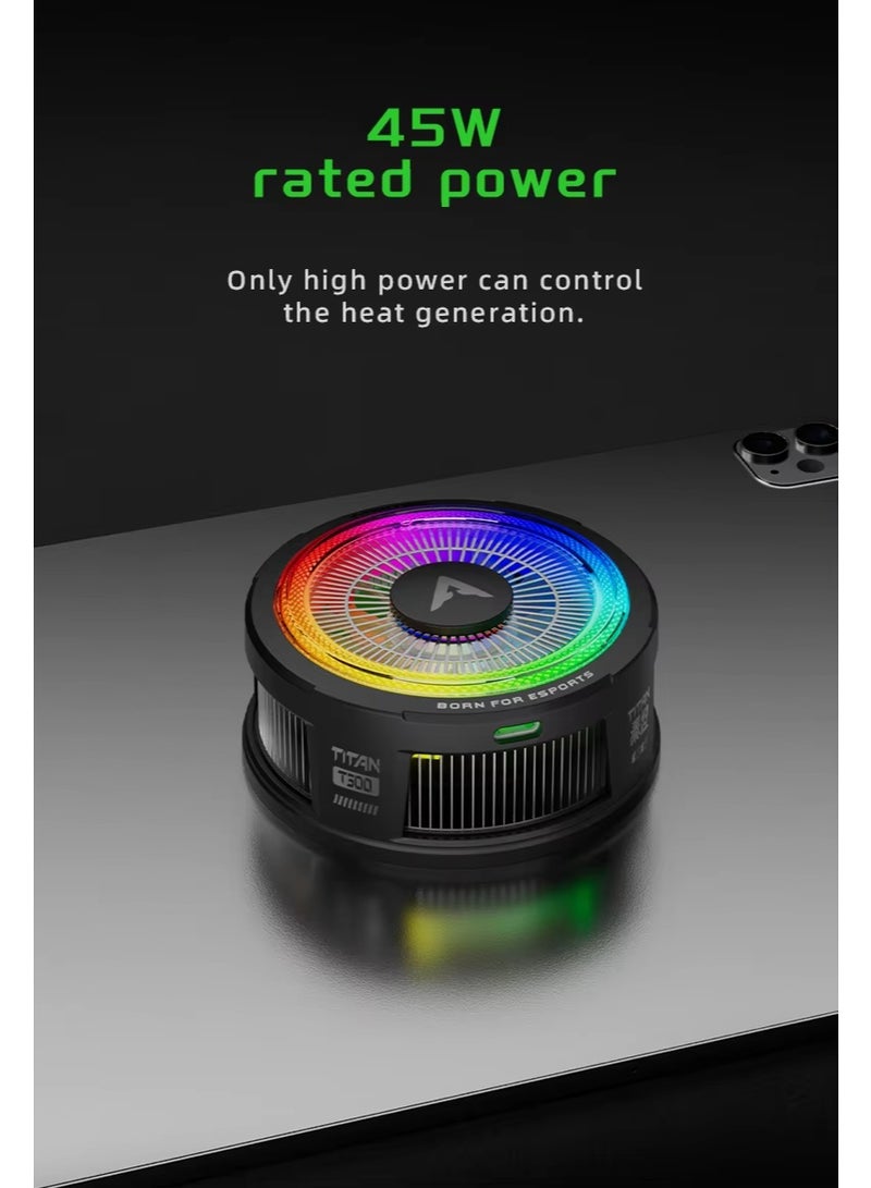 PIVA Titan T300 45W Magnetic Tablet and iPad Cooling Fan with Ring Light, Intelligent NTC Temperature Control, TEC Cooling Technology for Rapid Cooling Over a Wide Area, App Control for Gaming, Black - Image 4