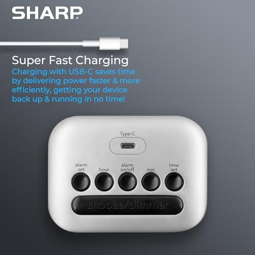 Sharp Digital Alarm Clock with Super Fast USB-C Charge Port & Green LED Display - Image 3